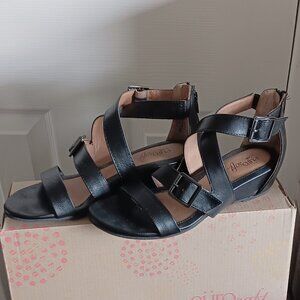 Women's Euro Soft Black Leather Sandals Sz 6.5